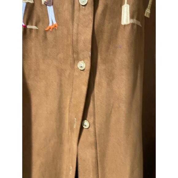 Defense D'Afficher Brown Button Down Top Blouse Shirt Suede France Size 5 - Picture 9 of 11